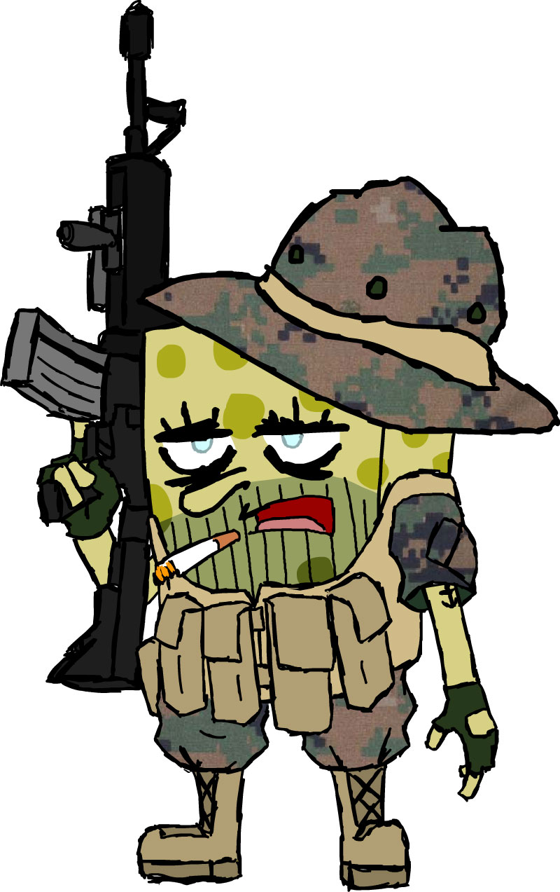 cool spongebob with a gun